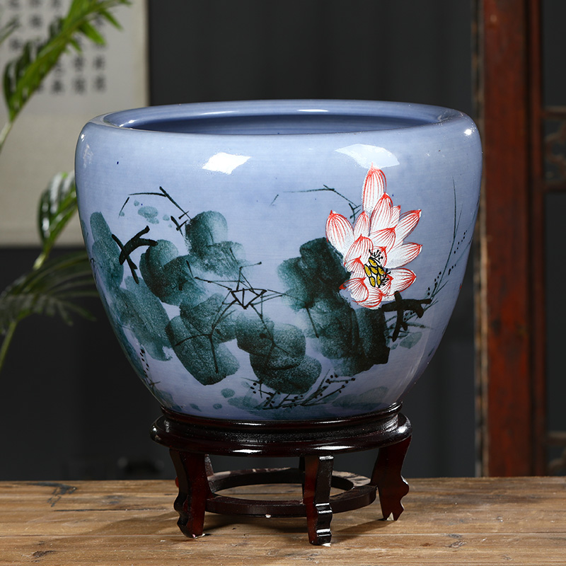 Jingdezhen ceramic hand - made tank yard to heavy goldfish tank sleep sitting room lotus bowl lotus basin tortoise cylinder