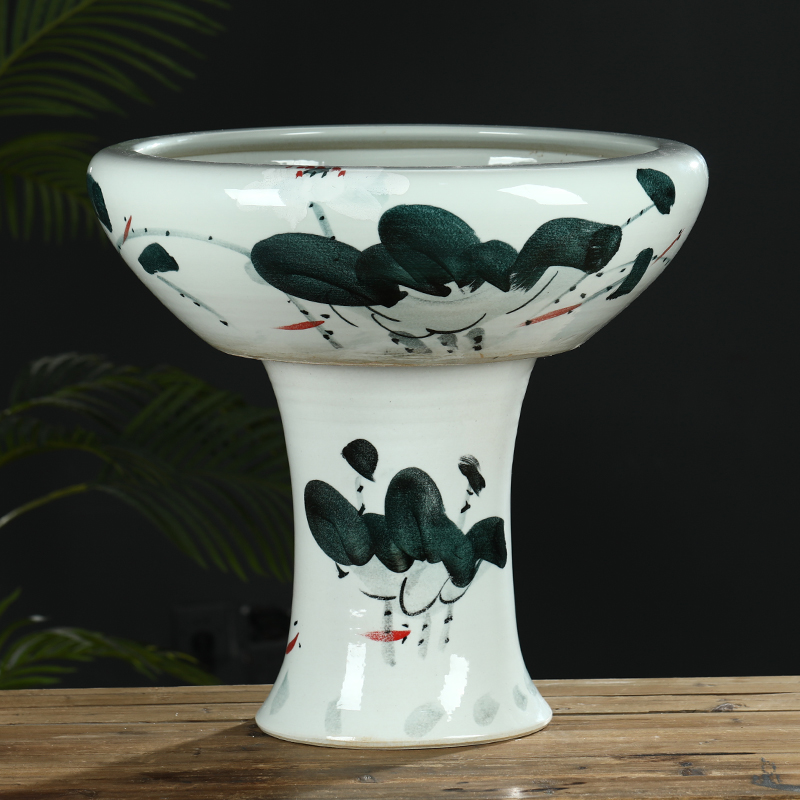 Jingdezhen ceramic pillar landing fish tank oversized basin courtyard to raise water lily bowl lotus goldfish bowl lotus cylinder