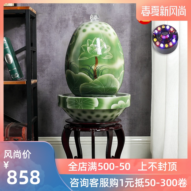 Jingdezhen ceramic fish small sitting room aquarium water fountain creative household humidifier water tank