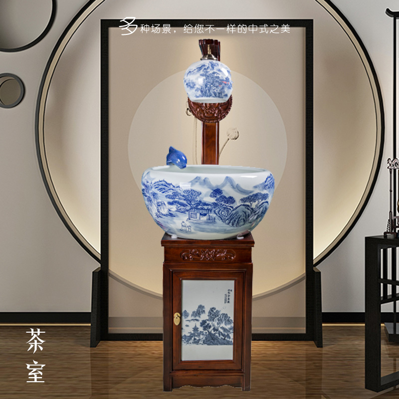 Blue and white contracted jingdezhen ceramic tank - oxygen circulation filter tank porcelain jar goldfish bowl sitting room adornment