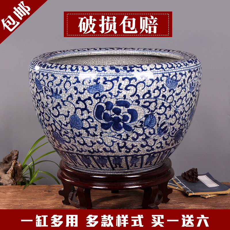 Jingdezhen ceramic aquarium turtle cylinder basin of water lily lotus goldfish bowl sitting room king fish bowl lotus cylinder