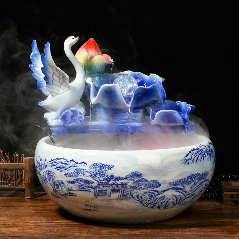 Jingdezhen ceramic aquarium water fountain household small goldfish bowl fish basin circulation water decorative furnishing articles