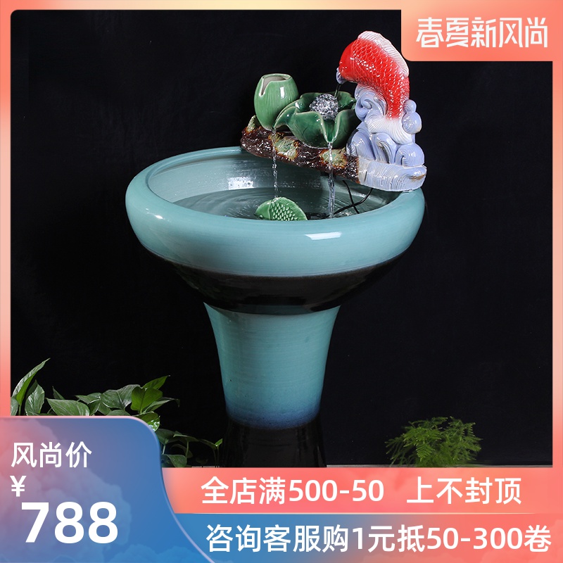 Jingdezhen ceramics pillar landing fish tank oversized LianHe flowerpot brocade carp cylinder goldfish bowl water lily bowl