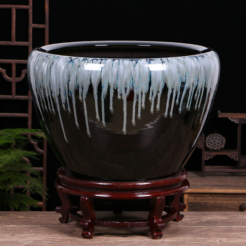 Jingdezhen ceramic aquarium oversized home furnishing articles lotus lotus cylinder tortoise raise goldfish bowl ornaments