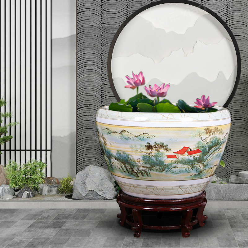 Jingdezhen ceramic cylinder aquarium plant trees water lily lotus home is suing patio tank large goldfish turtle cylinder