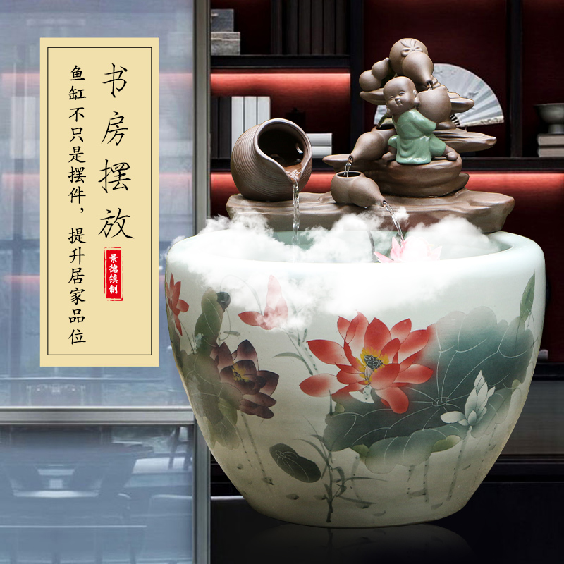 Art spirit of jingdezhen ceramic goldfish bowl courtyard tank aquarium black lotus turtle pond lily lotus home