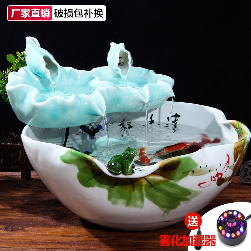 Creative fountain water atomizing humidifier tank furnishing articles of jingdezhen ceramic landscape lotus sitting room furniture