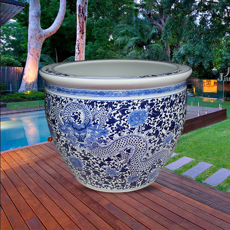 Blue and white porcelain tank 1 meter big basin of water tanks porcelain jar water lily lotus bowl lotus cylinder cylinder tortoise courtyard