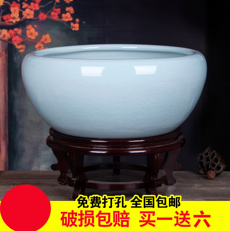 Creative ceramic goldfish bowl basin of ice to crack the tortoise cylinder water lily bowl lotus tea table flowerpot porcelain basin refers to water tank