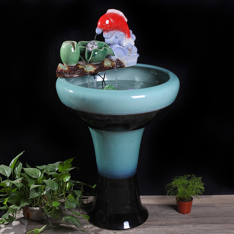 Jingdezhen ceramics pillar landing fish tank oversized LianHe flowerpot brocade carp cylinder goldfish bowl water lily bowl