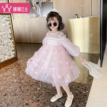 Girls  dresses spring 2021 new childrens Korean style three-dimensional flower mesh princess skirt girl skirt