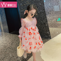 Girls  dresses spring 2021 new big childrens foreign style mesh tutu little girl cherry dress tide