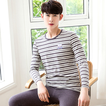 Youth autumn clothes and trousers cotton sweater winter men students cotton base pajamas thermal underwear set stripes