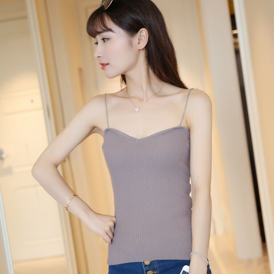 2017新款夏季打底百搭无袖修身短款工字背心针织吊带衫小背心女夏