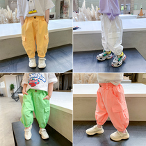 Childrens casual pants loose trousers autumn childrens clothing 2021 spring new foreign style splicing pants tooling trousers trousers tide