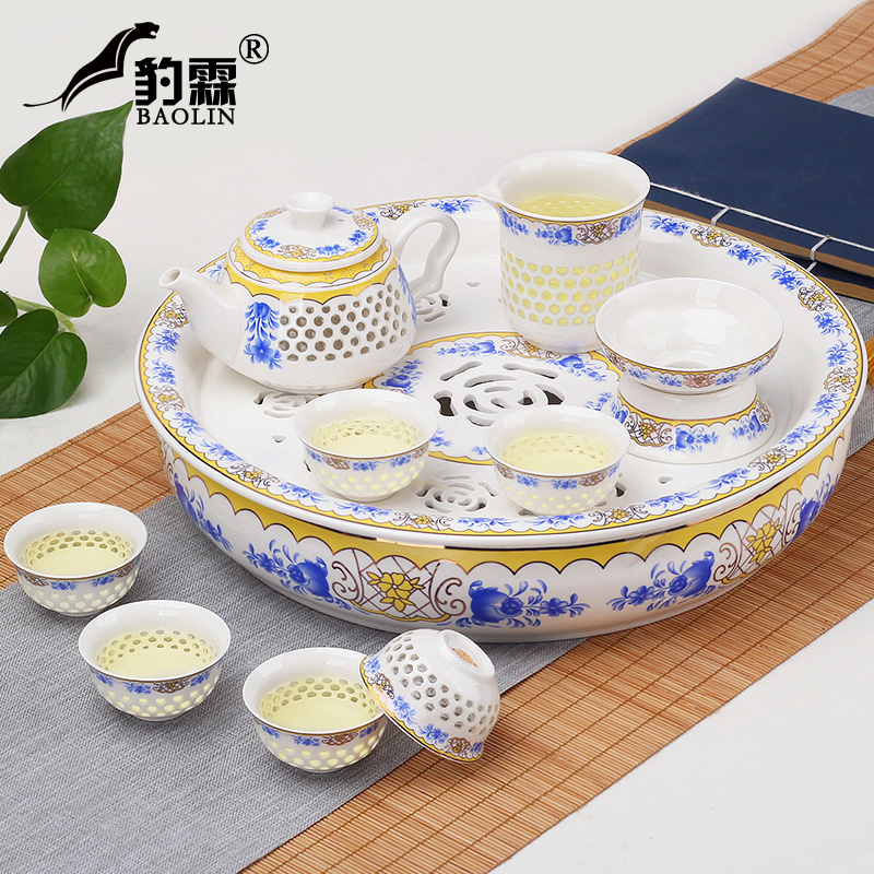 Heat insulation kung fu tea set household ceramic tea cup teapot tea tray was contracted and I Chinese blue and white porcelain tea set