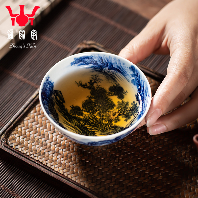 Clock home trade, one cup of single blue and white landscape heart cup cup jingdezhen maintain hand draw archaize ceramic sample tea cup