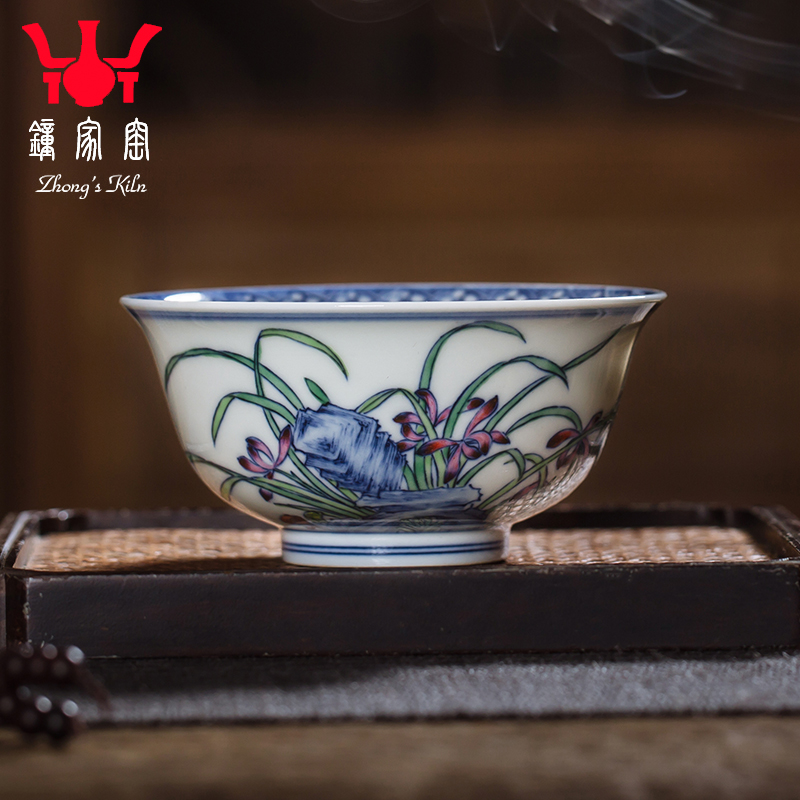 Kung fu tea cups all hand bell home up with jingdezhen ceramic cups bucket color orchids cup cup of high - end men 's master