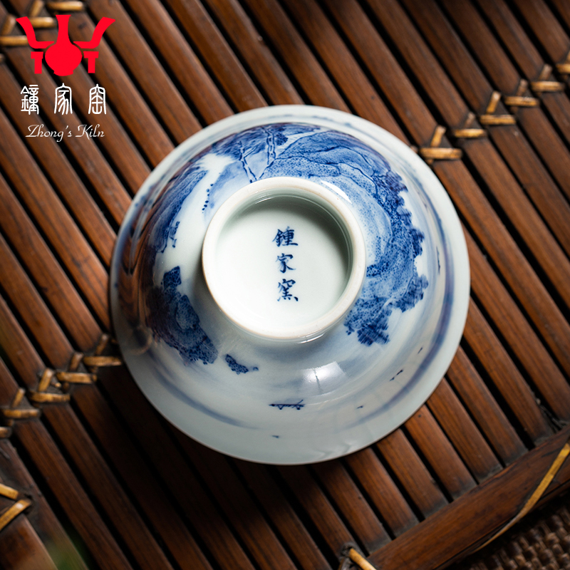 Clock home up ceramic cups jingdezhen blue and white maintain pure hand draw some landscape master high - end glass cup single CPU