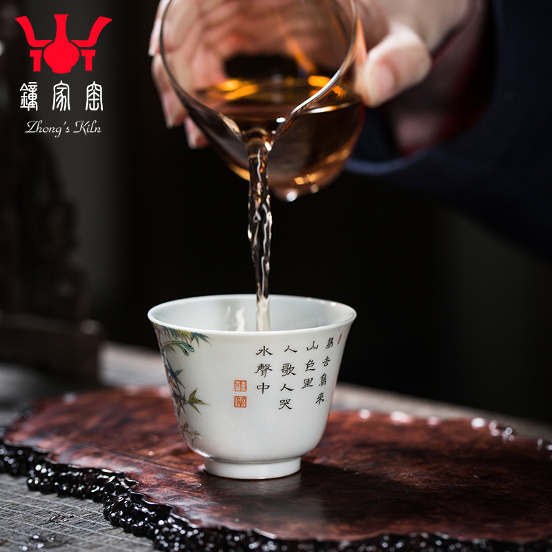 Clock home trade, one cup of single CPU jingdezhen colored enamel tea hand - made bamboo swallow kongfu tea cups