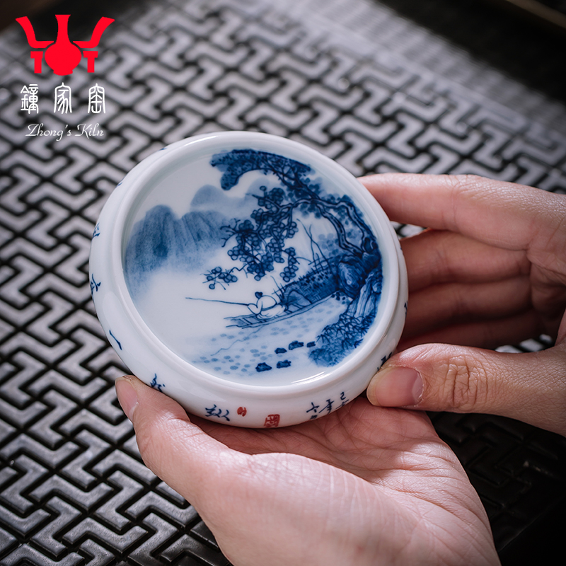 Clock home up rear cover cover supporting jingdezhen blue and white manually maintain landscape coasters lid accessories cup cup mat