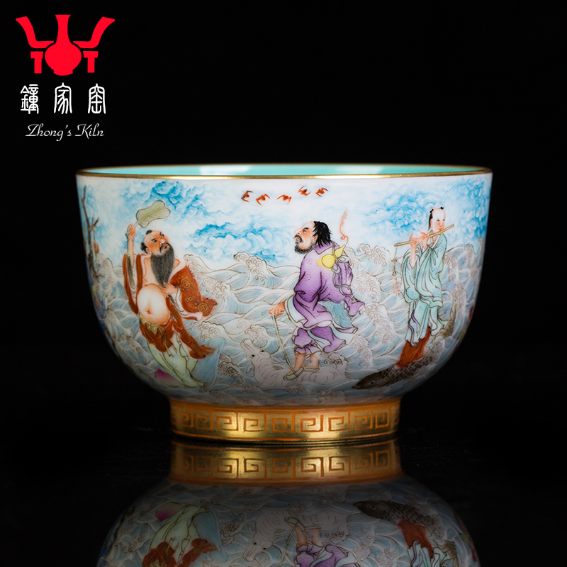 Clock home up pure hand - made ceramic kung fu tea colored enamel ensemble pure manual collection of jingdezhen tea service