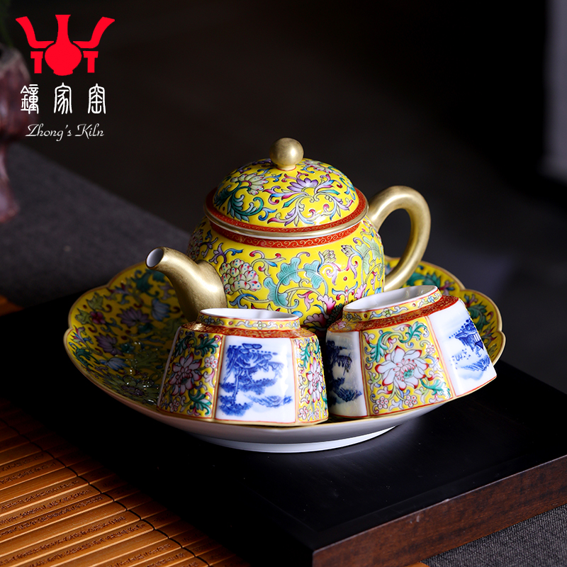 Clock home bearing jingdezhen up pot dry hand, hand draw colored enamel dish of tea tray bearing pot pot of ceramic trays