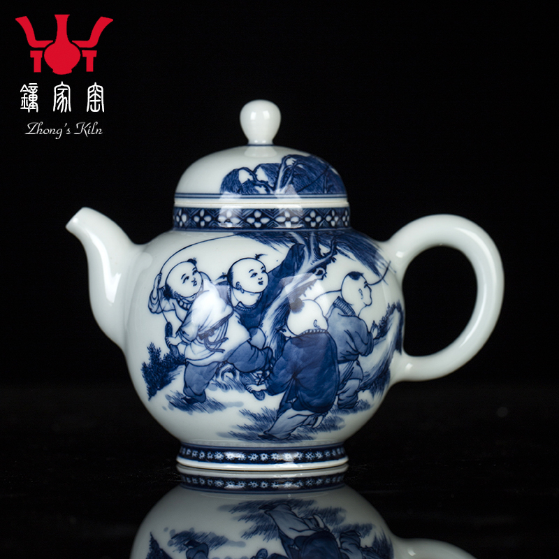 Clock home up teapot single pot of jingdezhen blue and white maintain hand - drawn characters large large capacity domestic teapot the teapot