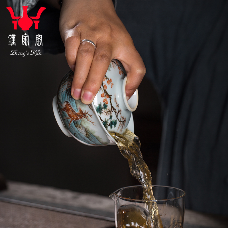 Clock at jingdezhen up tureen all hand colored enamel only three tureen tea bowl with a single kunfu tea cups