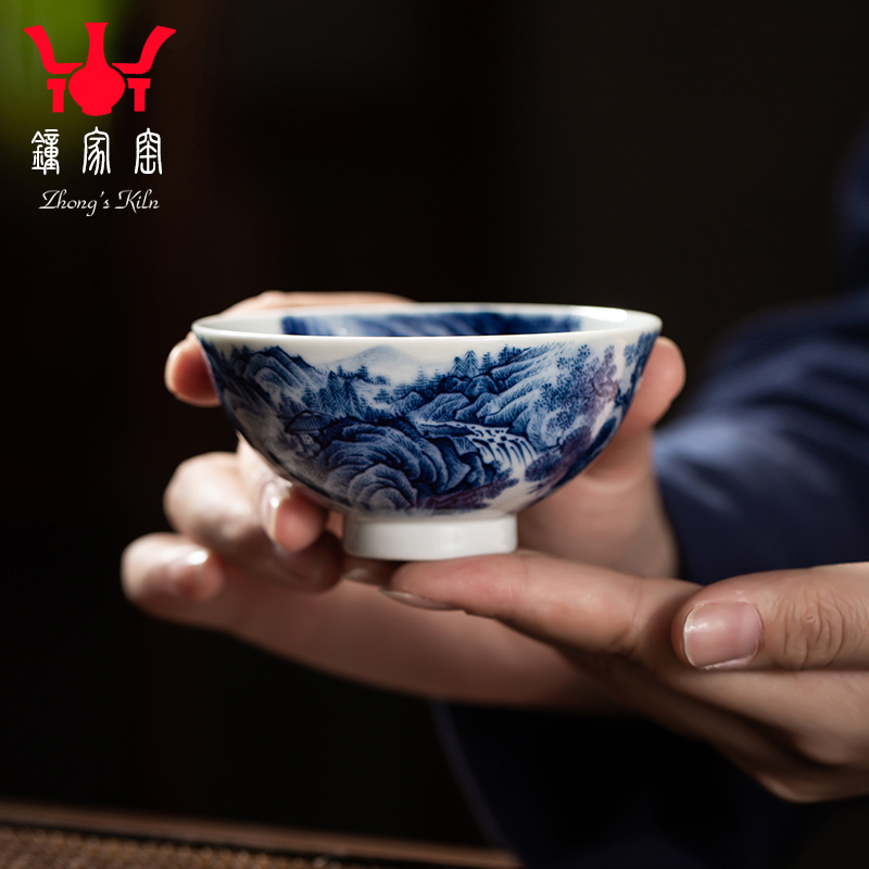 Clock home trade, one cup of single blue and white landscape heart cup cup jingdezhen maintain hand draw archaize ceramic sample tea cup