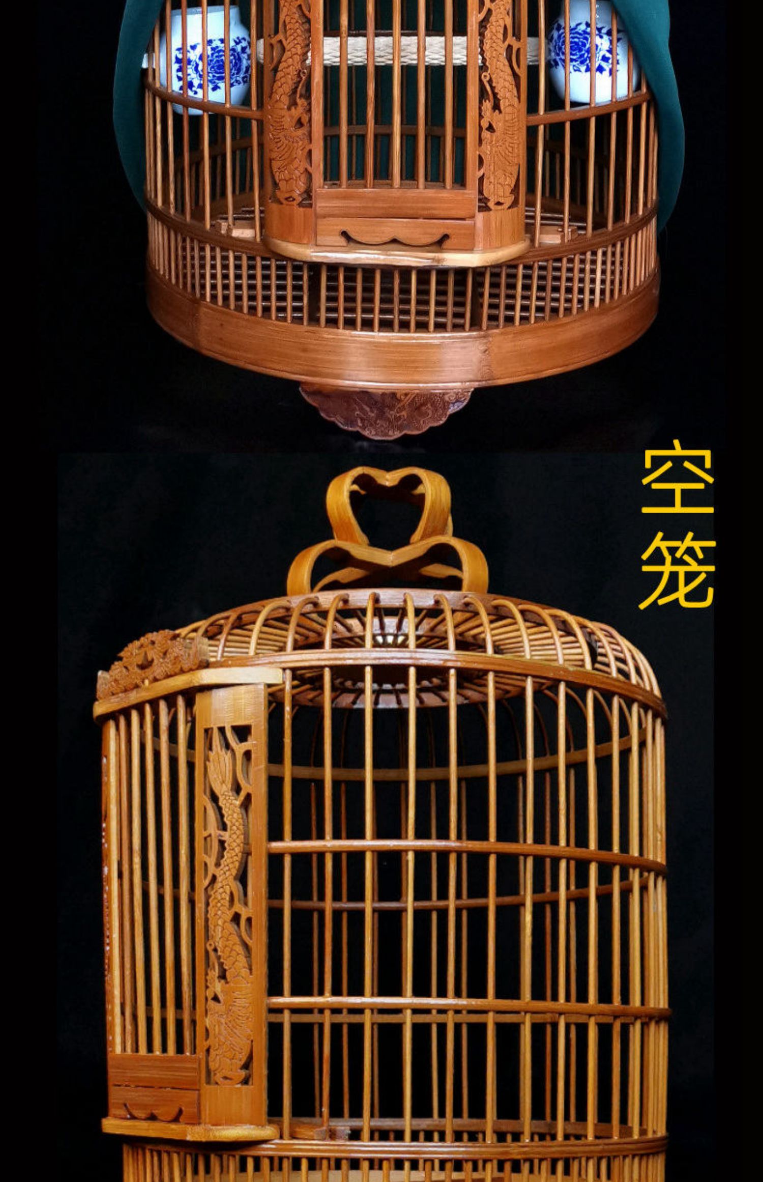 手工鸟笼竹制广西贵州雕刻全套凯里画眉鸟笼子大号八哥专用竹笼