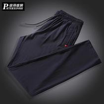 Mens casual pants spring and summer thin ice silk pants plus size elastic straight loose sports trousers stretch pants