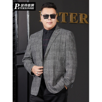 Spring and Autumn Size Casual Suit Mens Fat Plus Size Loose Jacket Fashion Fat Plaid Suit Men