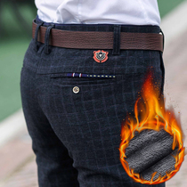 Mens long pants mens pants 2021 New plus velvet padded British Plaid casual pants mens slim straight tube autumn and winter