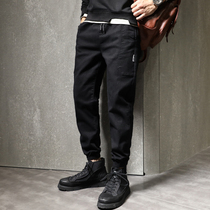 Autumn black overalls pants Harlan casual pants mens bunches wide and elastic nine-point autumn winter spring and autumn