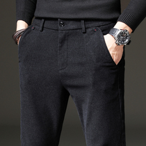 Mens autumn and winter pants woolen casual trousers mens trousers plus velvet thickened loose straight tube middle-aged dad winter wear