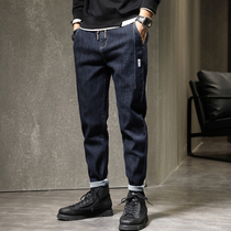 Autumn blue washed stretch jeans mens straight tube loose spring and autumn mens fashion simple casual long pants