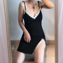 With chest pad gathering sexy pajamas female temptation size fat mm sex lace suspender super short dress 200kg