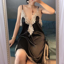 Sex suspender pajamas dress womens fat mm summer nightdress large size sexy lace lace small black dress 200kg