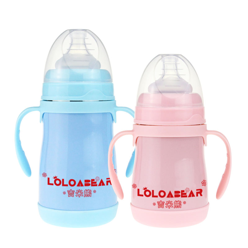 orn baby child dual-purpose stainless steel insulation milk bottle wide-caliber with straw genuine