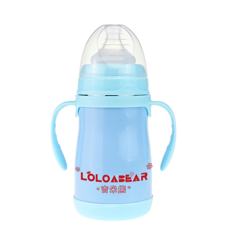 orn baby child dual-purpose stainless steel insulation milk bottle wide-caliber with straw genuine