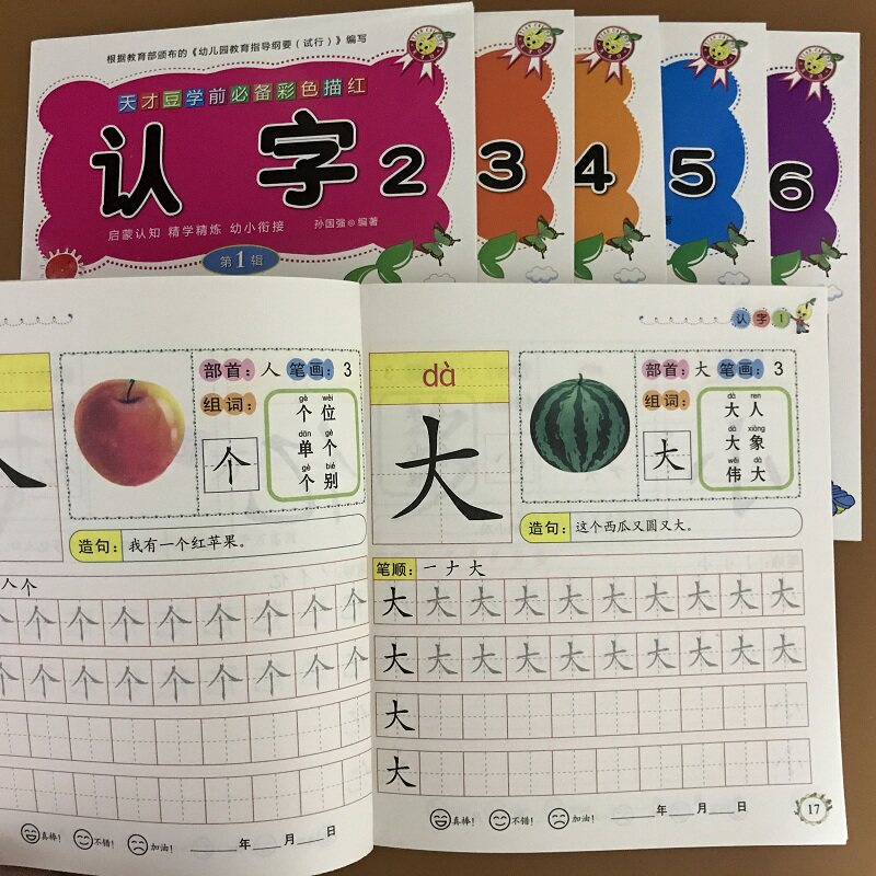 全套6本儿童识字书 汉字描红本笔画笔顺字帖幼小衔接幼儿园教材3-5-6