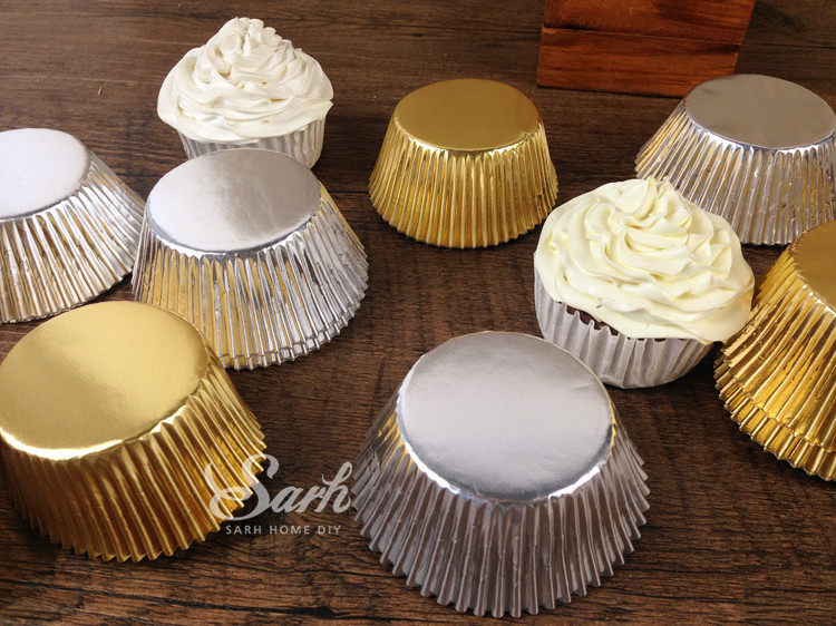 批发烘焙包装100只金色银色油纸托马芬杯子蛋糕纸托铝箔托