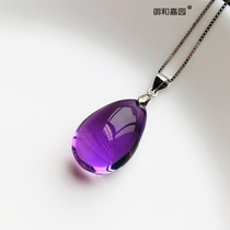 Large natural purple crystal pendant female purple crystal silver necklace droplet necklace jewelry jewelry chain seven-night gift