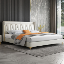 Real Leather Bed Light Lavish Soft Bag Cow Leather Bed 1 8 m Willful Extremely Simple Solid Wood Double Man Bed Master Bedroom about modern wedding bed