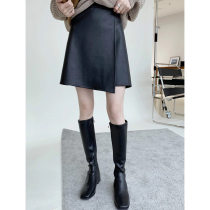 2022 Spring loaded with eco-friendly fiber soft PU cortex Half Body Dress Woman One Piece Irregular lean A character leather short dress