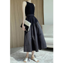 Spring and summer new heavy industry French high waist temperament umbrella skirt elegant long cotton skirt slim skirt