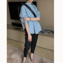 2021 autumn new simple chic placket two wear shirt female niche design sense casual loose long sleeve shirt