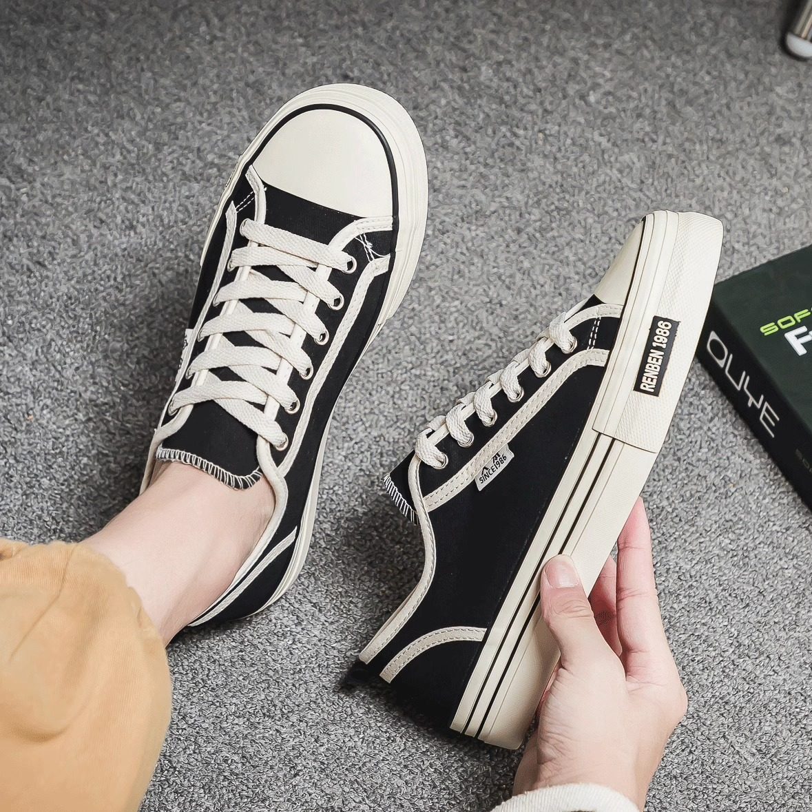 Renben Canvas Shoes for Women 2025 Autumn New Thick-Soled Student