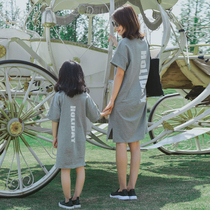 2021 summer new loose mother and daughter dress western Korean version of the girl gray pure cotton parent-child dress sub-tide